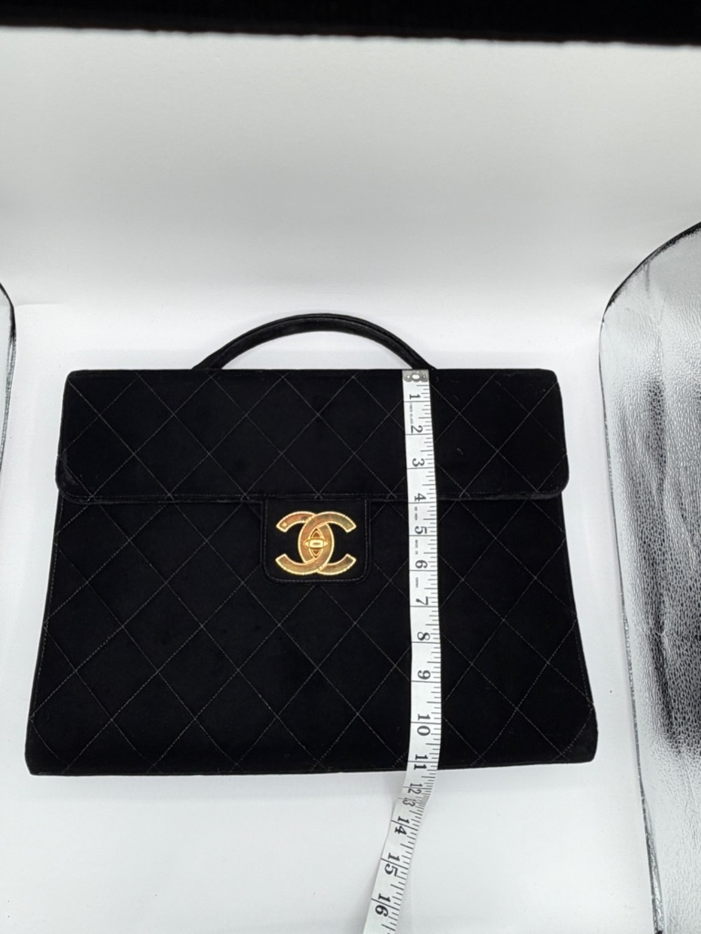 Chanel Authentic Vintage Deep Black Velvet Briefcase Gold Hardware, 1994-1996 - Picture 11 of 15